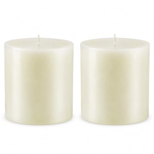 Mister Candle Non Scented Pillar Candle Unscented 4 x 4 Inch Candles (Set of 2) Hand Poured Ivory Unscented Candles for Home Decor Premium Wax Smokeless & Dripless 80 Hour Burn Time