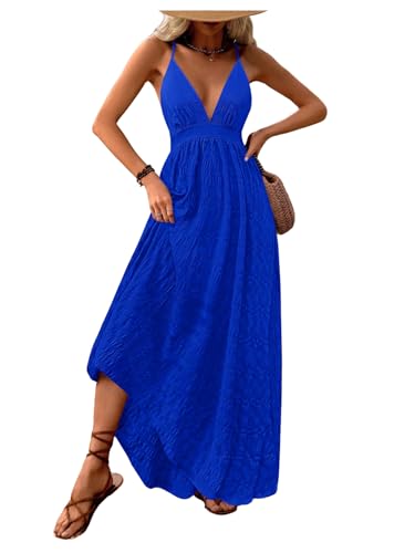 Image of MakeMeChic Women's Boho Maxi Dress Summer Luau Outfits Beach Wedding Guest Backless Sundress Flowy Resort Wear