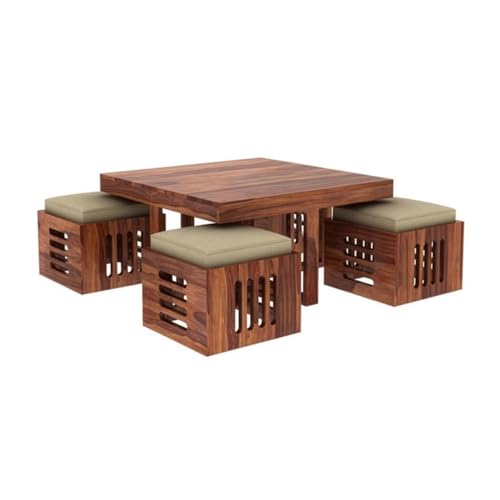 Image of Wakefit Romano Sheesham Wood 4S Coffee Table - Natural Finish