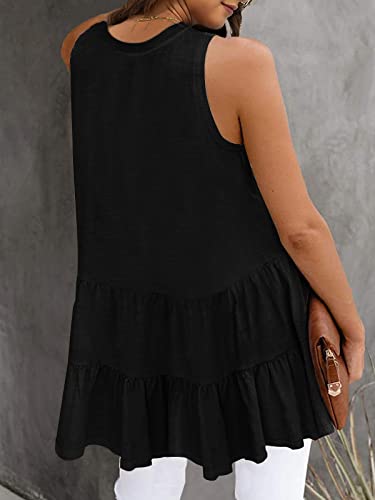 Image of HAEOF Women's Summer Sleeveless Peplum Babydoll Tops Casual Crew Neck Flowy Loose Fit Tunic Tank Shirts