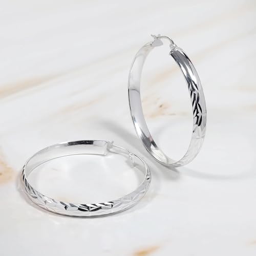 Hoops & Loops Sterling Silver Half Round Design Diamond-Cut Hoop Earrings4