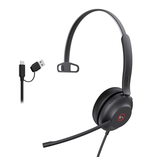 Image of Yealink USB Wired Mono Headset,UH37 Computer Headset with Noise Cancelling Microphone,USB-A /C Call Center Headset for Teams,Zoom,Computer PC Laptop