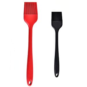 JIANYI Silicone Basting Brush, Food Grade Spread Oil Butter Sauce Marinades for BBQ Grill Baste Pastries Cakes Meat Sausages Desserts and Kitchen Baking, Cooking (Black+Red)