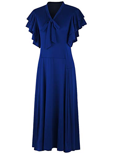 Vijiv Women's Vintage 1920s Midi Flapper Dress V Neck Long Bias Cut Sleeveless with Flutter Sleeves Bowknot Roaring 20s Great Gatsby Dresses Blue Small / US6-8 - Thumbnail 4