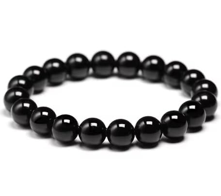 Pulsera de Turmalina Negra, Cuentas Redondas 8mm, Amuleto protector