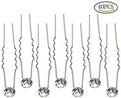 Pengxiaomei 40 Piece Crystal Hair Pins, Bridal Wedding Hair Clips, U-shaped Metal Prom Pins for Women and Girls, White