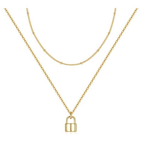 MONOZO Lock Necklace for Women, 14K Gold Filled Padlock Lock Pendant Chain Necklace Girls Dainty Layered Lock and Key Choker Necklace Jewelry for Men Cover