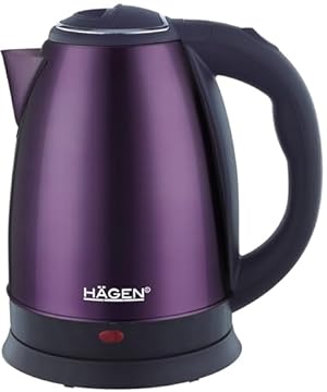 Hagen - Bollitore elettrico compatto in acciaio inox, design elegante, base a 360°, capacità 1,8L, 1500W, base a 360°, filtro rimovibile e lavabile, Violet