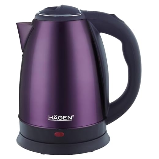 Hagen - Hervidor eléctrico compacto de acero inoxidable, diseño elegante, base de 360°, capacidad 1,8L, 1500W, base de 360°, filtro extraíble y lavable, HA5525- Purple