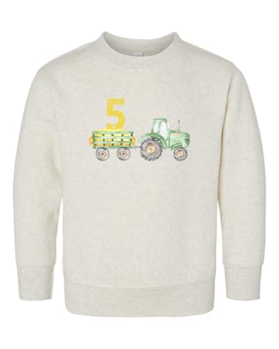 KLATCH Toddler Baby Boy Birthday Tractor Outfit Five Number Sweatshirt Shirts Birthday Gift for Kids (US, Age, 4 Years, Natural)