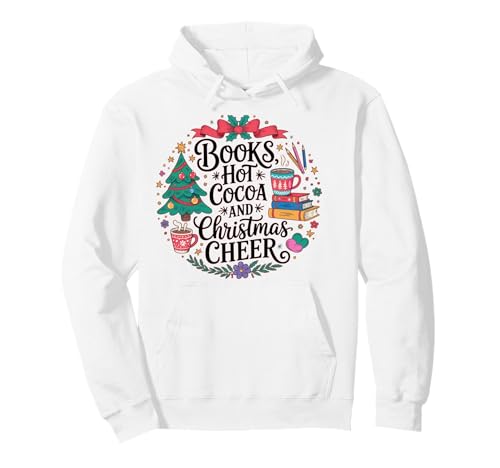 Books Hot Cocoa and Christmas Cheer X-mas Book Lover T�V���c �p�[�J�[