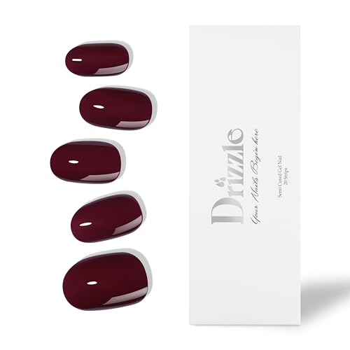 Drizzle Semi Cured Gel Nail Strips, Real Nail Polish Art Stickers (UV/LED Light Required), Glossy, Glitter, Solid Color, Full Nail Wraps Long Lasting, Nail Strips Decal for Women (Perfect Red)