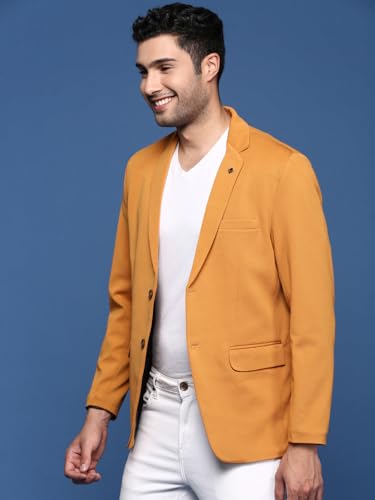 Image of SHOWOFFFF Men Solid Single Breasted Formal Blazer | Notched Lapel Full Sleeves Cotton Blazer for Mens | Slim Fit Regular Length Blazer for Men's