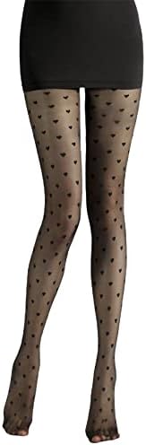 SheIn Women's Patterned Tights Fishnet Floral Pantyhose High Waist Stockings Heart Printed One Size