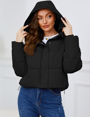 Yimoon Women’s Cozy Black Cropped Puffer Jacket with Hood – Warm and Trendy Outerwear for Chilly Days - Image 4