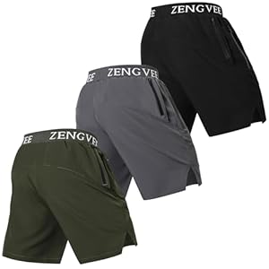 Mens Gym Running Shorts Athletic 1/3 Pack Sport Sweat Shorts for Men with Zip Pockets Summer Football Workout Training Quick Dry Lightweight