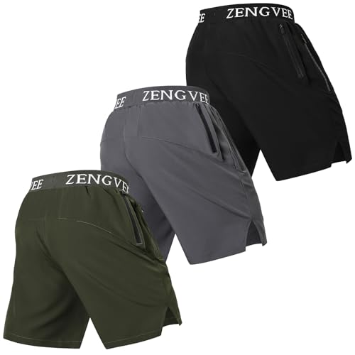 Mens Gym Running Shorts Athletic 1/3 Pack Sport Sweat Shorts for Men with Zip Pockets Summer Football Workout Training Quick Dry Lightweight