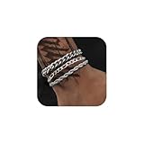 Senteria 3 Pcs Stainless Steel Bracelet for Men Women Sturdy Silver Rope Figaro Cuban Link Bracelet Set Stack Silver Chain Bracelets for Men Dad Husband