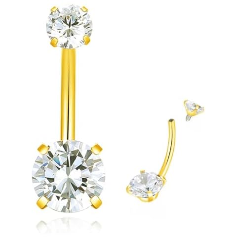 ORANGELOVE G23 Titanium 14G Belly Button Rings Cubic Zirconia Internally Threaded CZ Belly Ring Navel Barbell Stud Body Piercing Jewelry 14 Gauge 8mm Cover