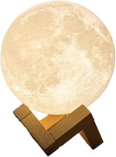 Lumin&aacute;ria Lua Cheia 3D de 11 cm com Suporte de Pl&aacute;stico &ndash; Ilumina&ccedil;&atilde;o LED de Luz Quente,...