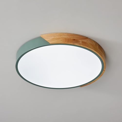 Plafonnier rond LED en bois vert moderne de 50cm pour salon - 8
