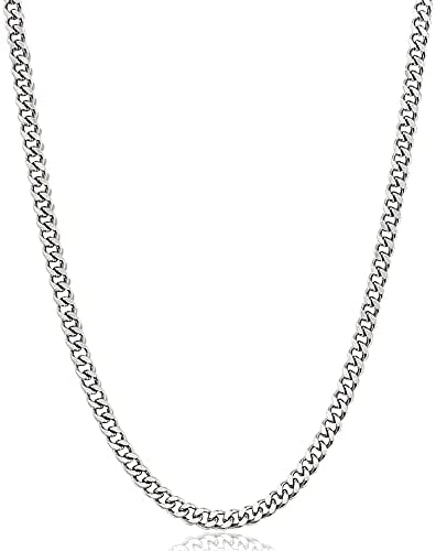 Fiusem 5mm Silver Tone/Gold Cuban Link Chain for Men, Mens Chain Necklaces, Stainless Steel Chain Necklaces for Men Women, 3.5/4/5mm