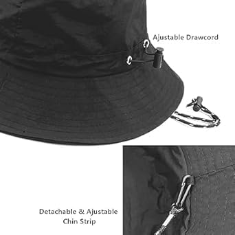 Waterproof Bucket Rain Hat with Chin Strap Quick Dry Packable