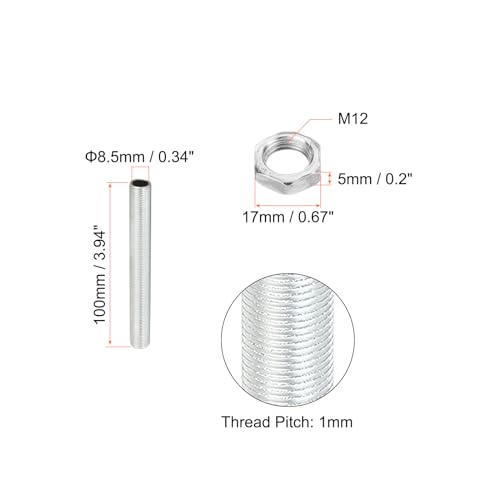 PATIKIL M12 Thread 3.94" Lamp Pipe Kit with Lock Nuts - Image 2