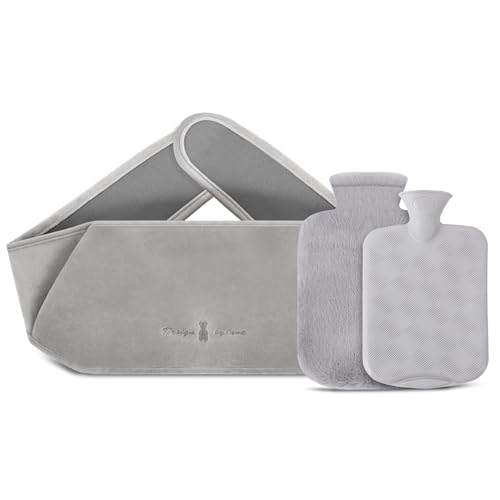 Votoko Wärmflaschengürtel, 1.2 L Wärmflasche aus Gummi mit Weichem Taillenbezug, 3 in 1 Wärmflasche Gürtel für Nacken Schulter Rücken Beine Taillenwärmung, Hot Water Bottle für Schmerzlinderung (Grau)