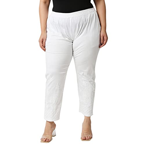 Image of indiankala4u Cigarette Pants Palazzo Salwar for Women Chikankari Hand Embroidered, Lycra Cotton