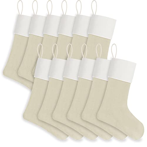 WANZELONYO Christmas Stocking 18 Inch Linen Decoration Hanging Stocking for Vinyl...