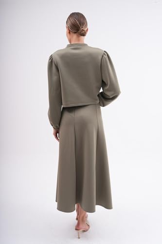 dadali Damen Zweiteiliger Anzug mit floralem Detail und Rock, Schwarz, 100% Baumwolle, bequemes und stilvolles Design | khaki - S