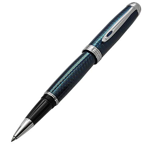 Xezo Freelancer Brass Rollerball Pen, Translucent Lacquer, Diamond-Cut, Blue (Freelancer Blue R),Steel Blue, Black, Silver