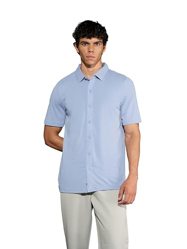 Image of TECHNOSPORT Men's Black Solid Regular Fit Spread Collar Casual Shirt with TECHNOCOOL+