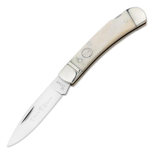 BOKER TREEBRAND – Lockback Smooth White – Medium Pocket Knife with One Super-Sharp D2 Blade & Nail Nick – Classic Gentleman Folder with White Bone Handle Scales & Backlock – Made in Germany