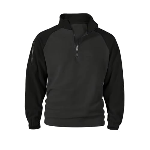 Sudadera con capucha convertible para hombre, cierre frontal de 1/4, estilo táctico con cuello alto, bolsillos laterales con cremallera, ajuste estándar para uso diario y al aire libre, Negro, M