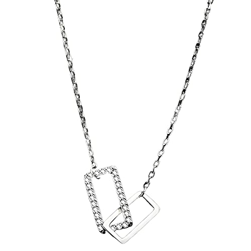 Collier en argent sterling 925 avec pendentif carré en zircone éclatant