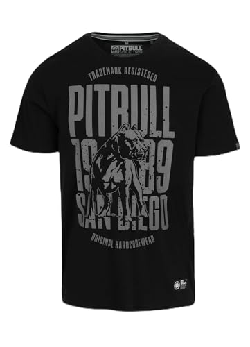 PITBULL - T-Shirt Herren San Diego Dog, T-Shirts aus Baumwoll, Kurzarm Shirt für Herren mit Aufdruck, Tshirt Regulärer Schnitt, Kurzarmshirt Regulärer Schnitt