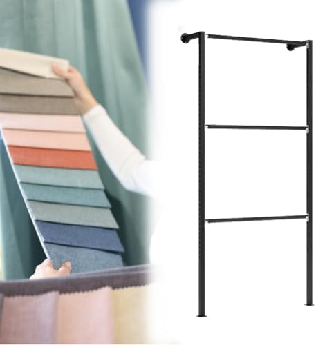 Adjustable Wall Fabric Sample Display Rack, Commercial Organizer with Large Capacity Shelves & Hanging Rod, Perfect for Fabric Showrooms & Retail (Black, 120x25x200cm)