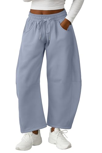 Lepunuo Barrel Sweatpants Women Casual Baggy Elastic Waisted Pants Wide Leg Gym Trousers with Pockets