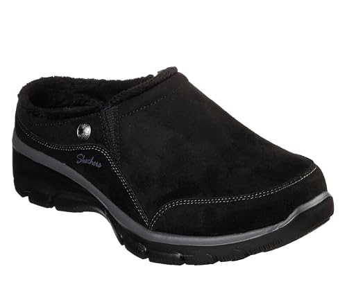 Image of Skechers Women's Clogs - Relaxed Fit: Easy Going - Latte-Twin Gore Open Back Suede Fur Slip-On Clogs with Air Cooled Insole