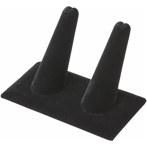 Plymor Black Velvet Ring Finger Display, Double on Rectangular Base, 3.625