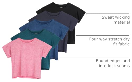 Image of Real Essentials 5 Pack: Women's Dry-Fit Crop Top Short Sleeve Shirts Workout Gym Cropped Athletic Tee (Available in Plus)