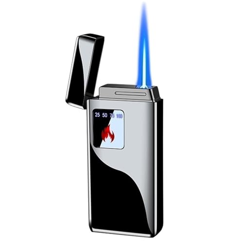 Encendedor metálico recargable resistente al viento negro miniatura 1