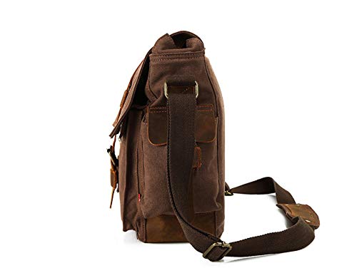 Image of Sechunk Vintage Military Leather Canvas Laptop Bag Messenger Bags Medium
