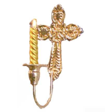 Portacandele decorativo a forma di croce in ferro, per montaggio a parete, adatto per Pasqua e chiesa, tiene saldamente candele da 2 cm (oro)