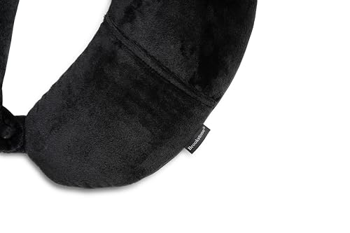 Brookstone Microbead Travel Head and Neck Pillow Lightweight and Plush with Phone or Headphone Pocket, Black