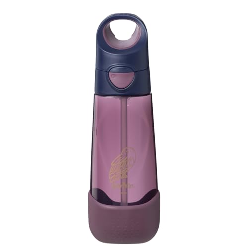 b.box Botella de bebida Tritan de 600 ml/575.5 g: Botella de agua para niños con popote y tapa para la escuela, viajes, guardería. A prueba de derrames y fugas. Forma triangular de fácil agarre. Sin