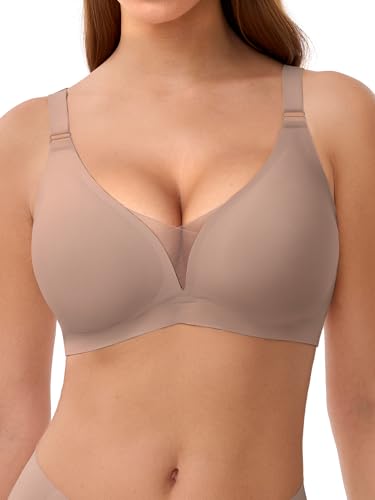 Image of LUCKMEEY Mesh Bras for Women No Underwire Wireless Bras Seamless Push Up Full Coverage Bras Comfortable Bra Everyday Bra