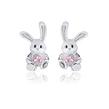 Bonitos aretes de conejo para mujer, diseño de corazón de cristal rosa, delicados y elegantes, aretes de tuerca de conejo, piercing de moda, para tragus, vacaciones, Pascua, joyería para amantes de